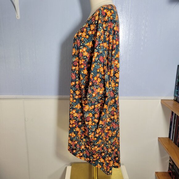 Lularoe Extra Large Orange Red Floral Round Neck Shortsleeve Tunic T-Shirt - Picture 3 of 9